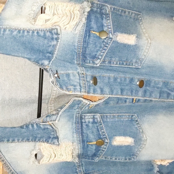 Distressed Long Denim Jacket With Unique Ripped Design On Back - Picture 4 of 8